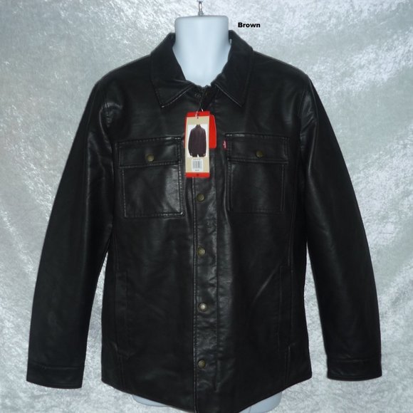 Men's Trucker Jacket Levi's Faux Leather Sherpa Lined size M NEW - Picture 3 of 8